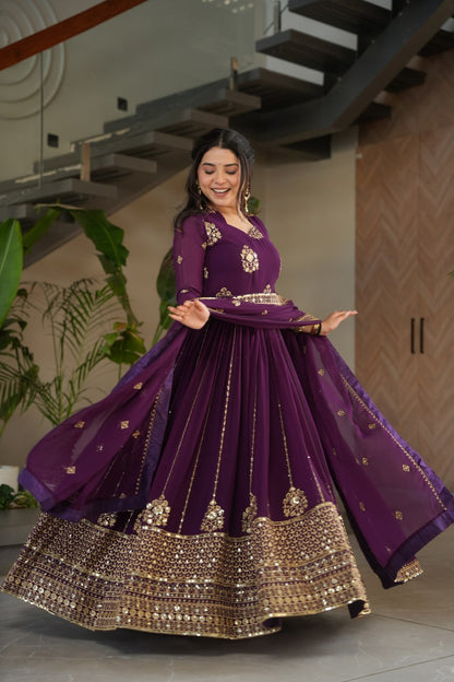 Premium Faux Blooming Gown with Zari & Sequins Embroidery