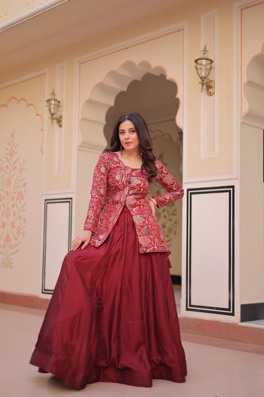 Premium Simmer Vichitra Lehenga Choli Set with Jacquard Blouse