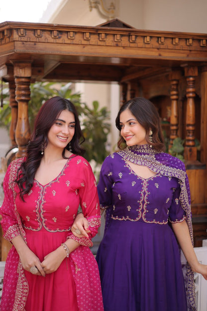 Mul Chanderi Kali Anarkali Suit with Georgette Dupatta