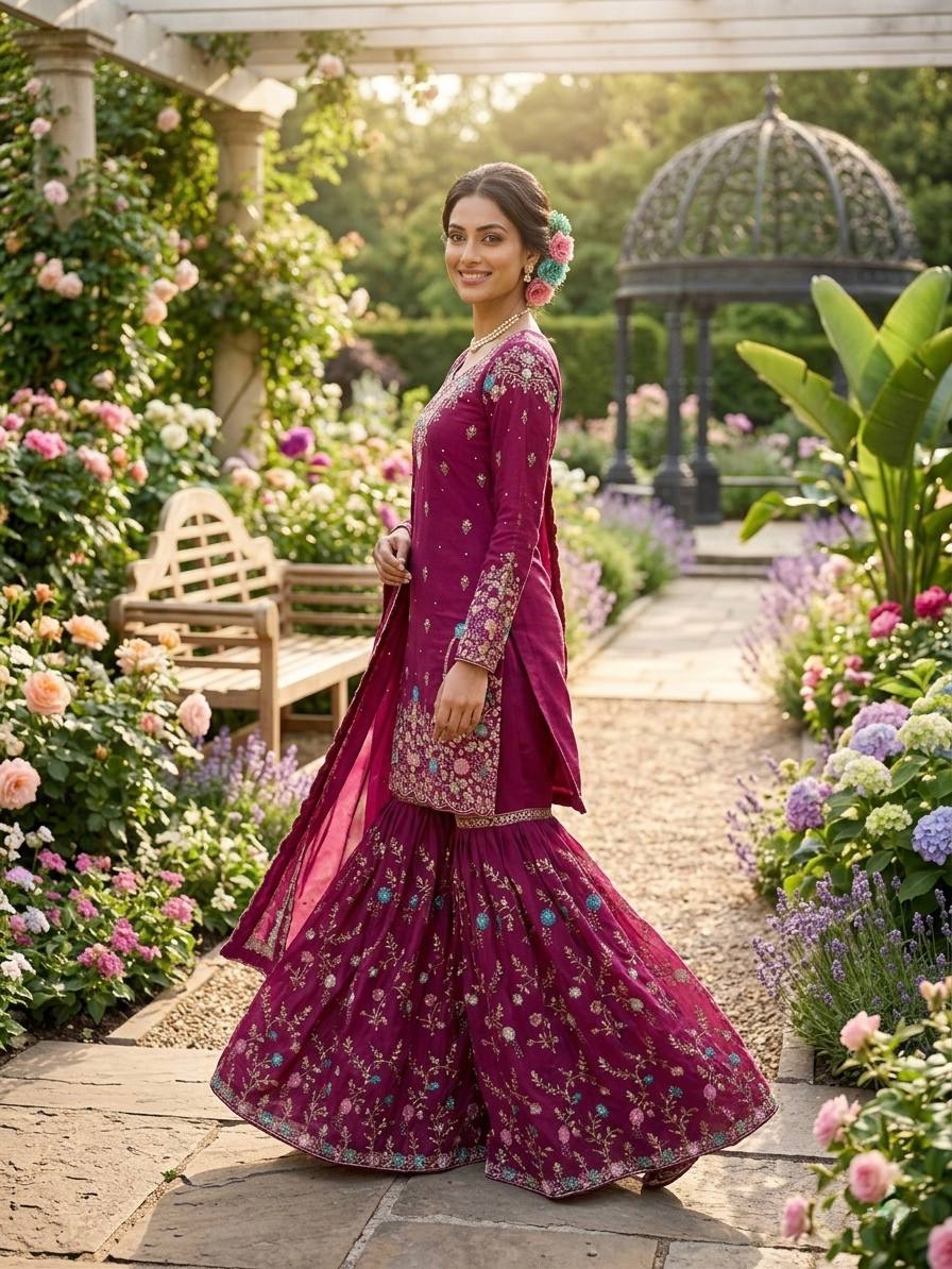 JMC Silk Embroidered Sharara Suit Set