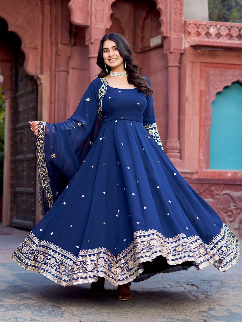 Georgette Anarkali Gown with Sequence Work & Dupatta
