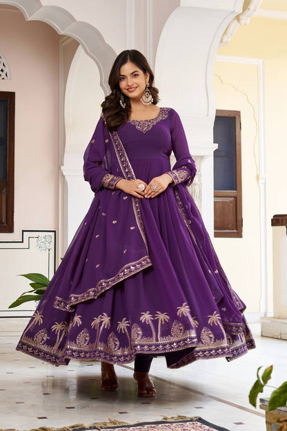 Sequined Faux Georgette Anarkali Suit for Women