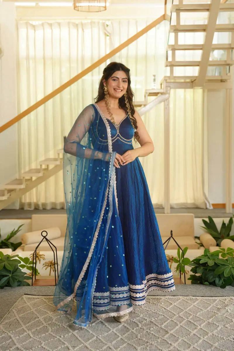 Royal Blue Anarkali Suit Latest Design - Designer Gown Set