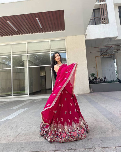 Pink Georgette Party Wear Lehenga Choli for Women