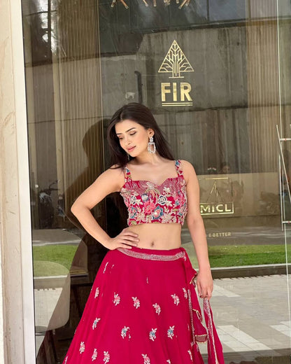 Pink Georgette Party Wear Lehenga Choli for Women