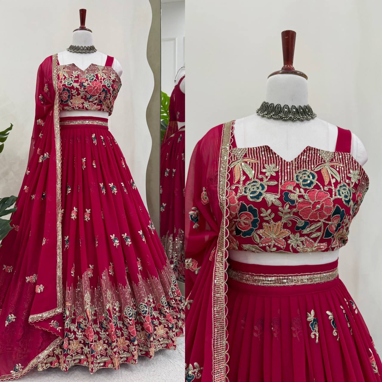 Pink Georgette Party Wear Lehenga Choli for Women