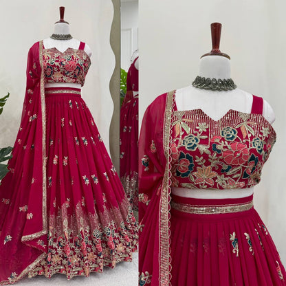 Pink Georgette Party Wear Lehenga Choli for Women