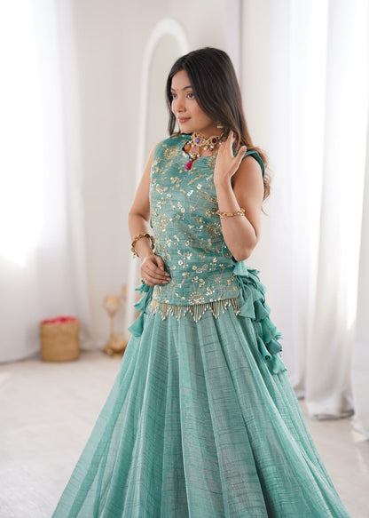 Salsa Crush Lehenga Choli with Embroidered Zari Koti