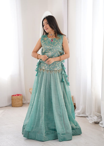 Salsa Crush Lehenga Choli with Embroidered Zari Koti