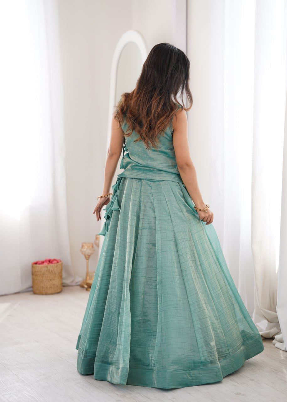 Salsa Crush Lehenga Choli with Embroidered Zari Koti