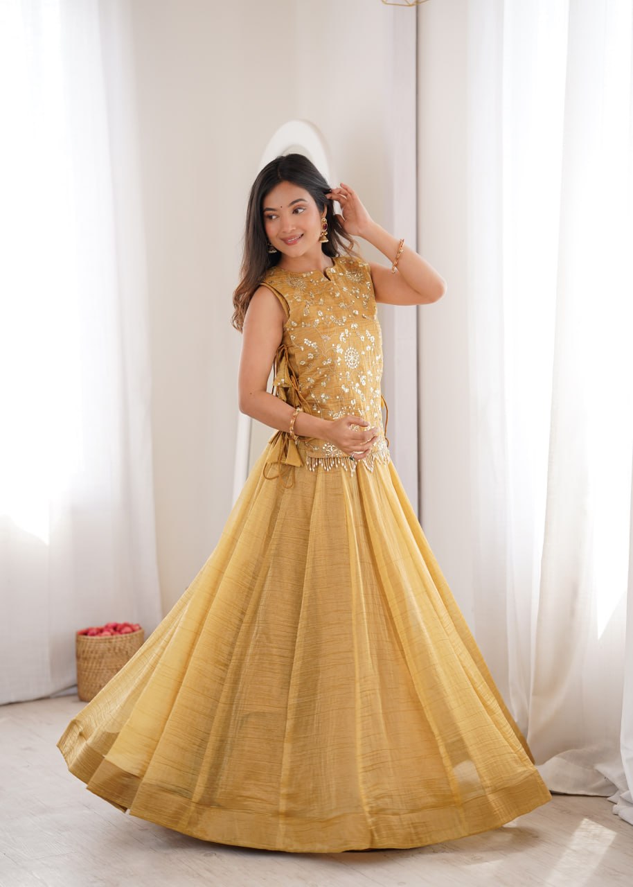 Salsa Crush Lehenga Choli with Embroidered Zari Koti