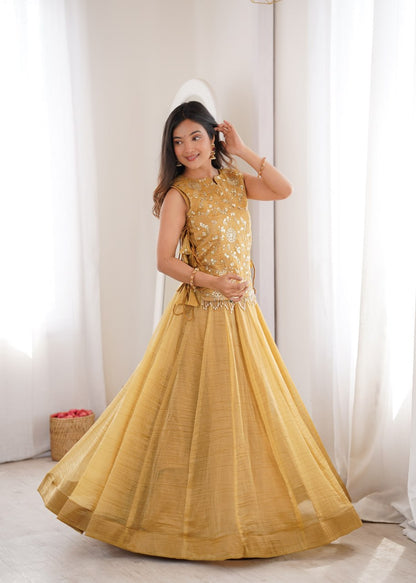 Salsa Crush Lehenga Choli with Embroidered Zari Koti