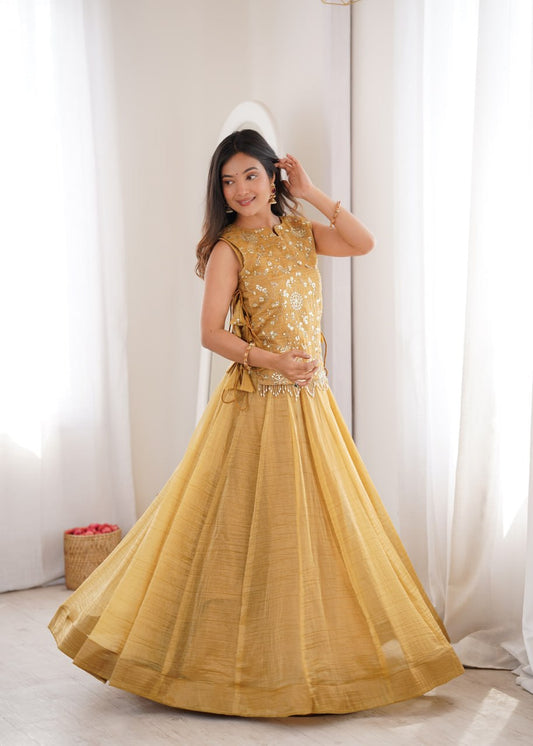 Salsa Crush Lehenga Choli with Embroidered Zari Koti