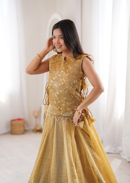 Salsa Crush Lehenga Choli with Embroidered Zari Koti