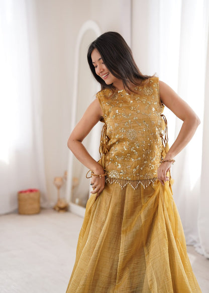 Salsa Crush Lehenga Choli with Embroidered Zari Koti