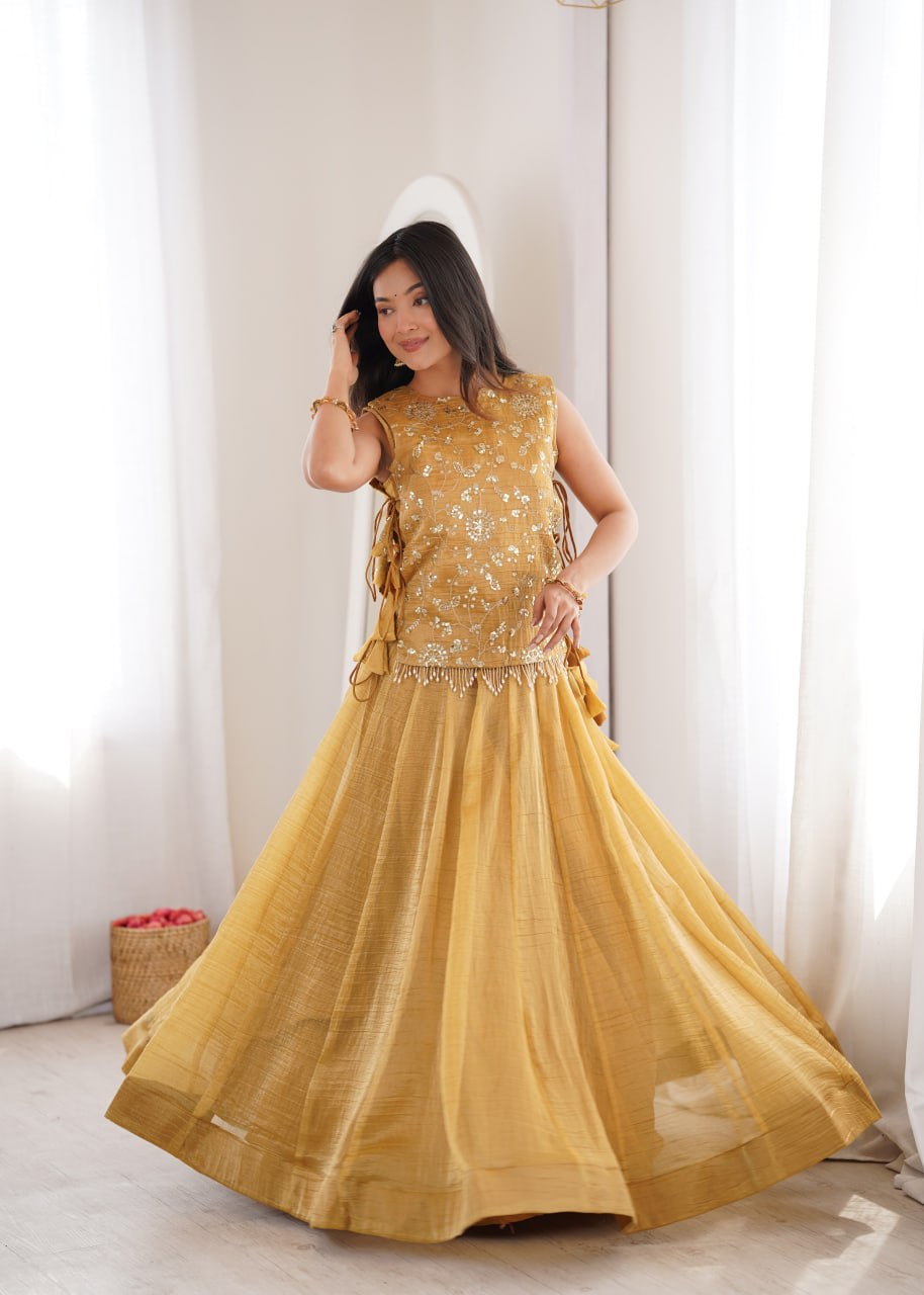 Salsa Crush Lehenga Choli with Embroidered Zari Koti