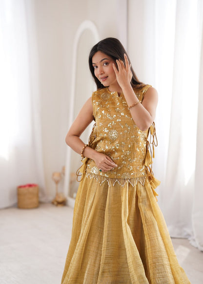 Salsa Crush Lehenga Choli with Embroidered Zari Koti