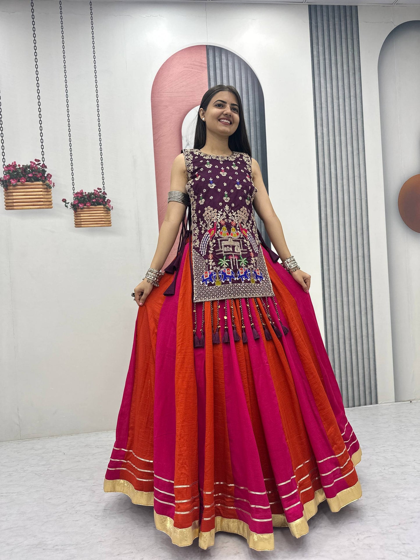 Royal Purple Navratri Chaniya Choli with Embroidered Shrug