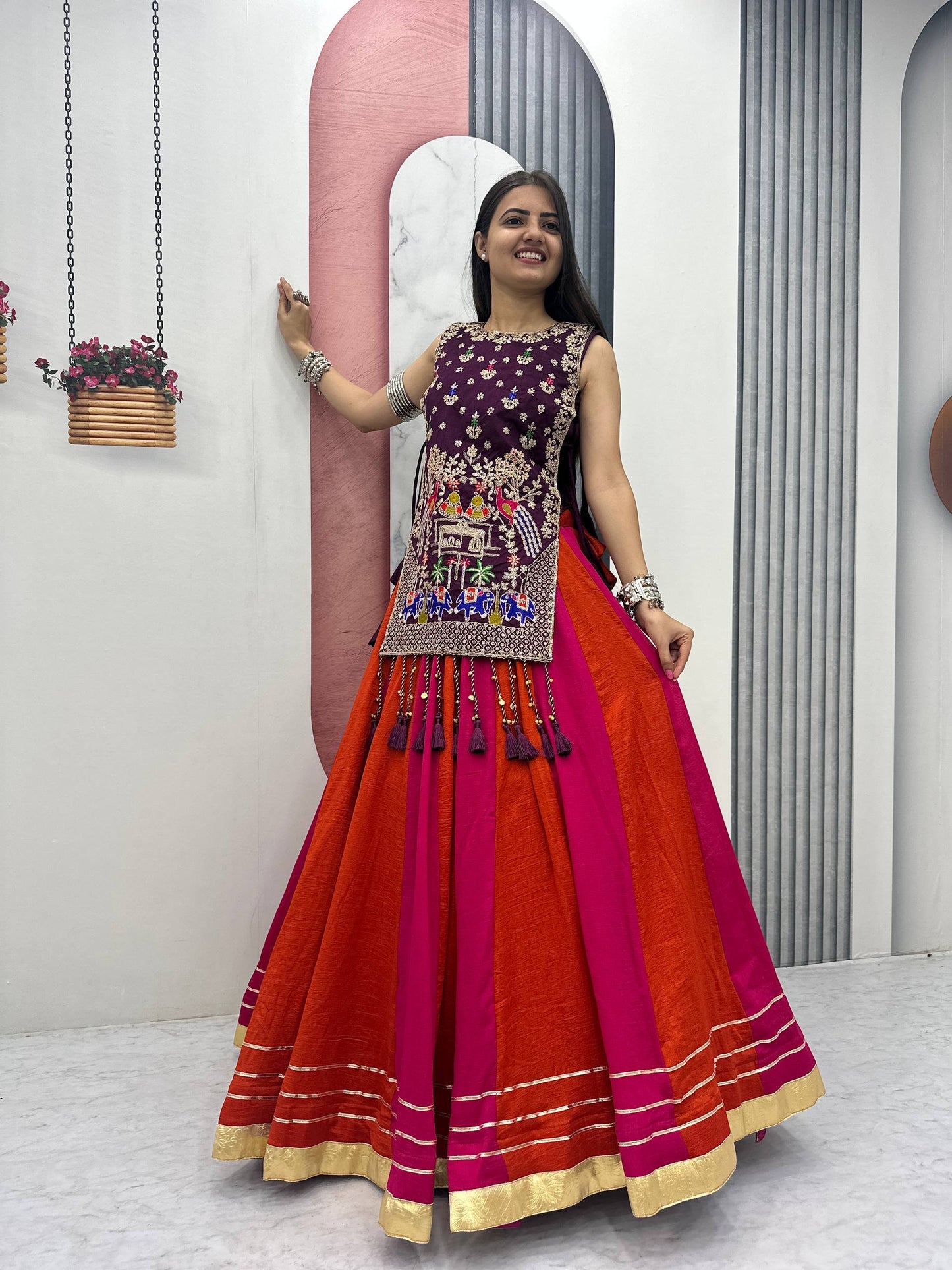 Royal Purple Navratri Chaniya Choli with Embroidered Shrug