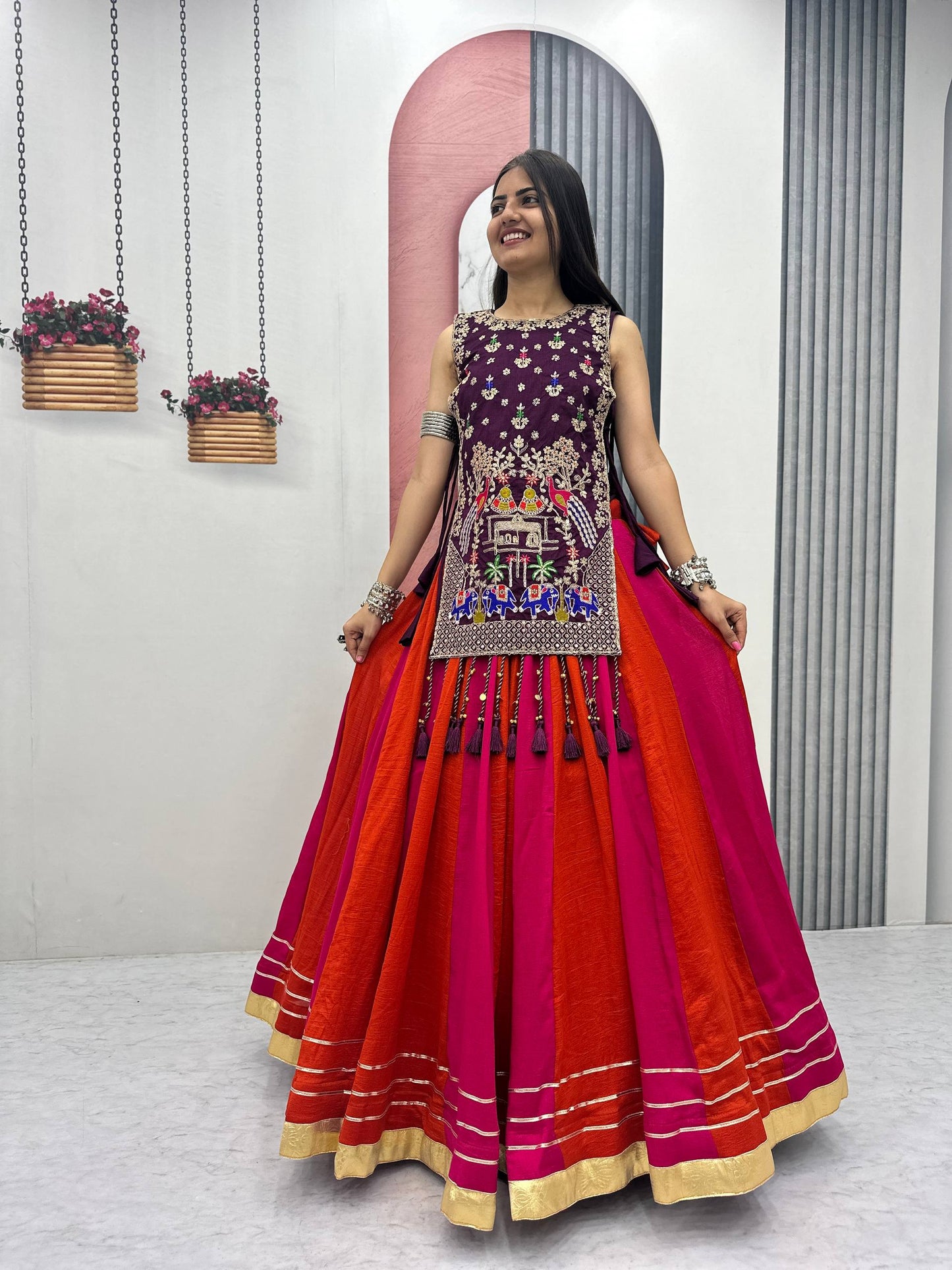 Royal Purple Navratri Chaniya Choli with Embroidered Shrug
