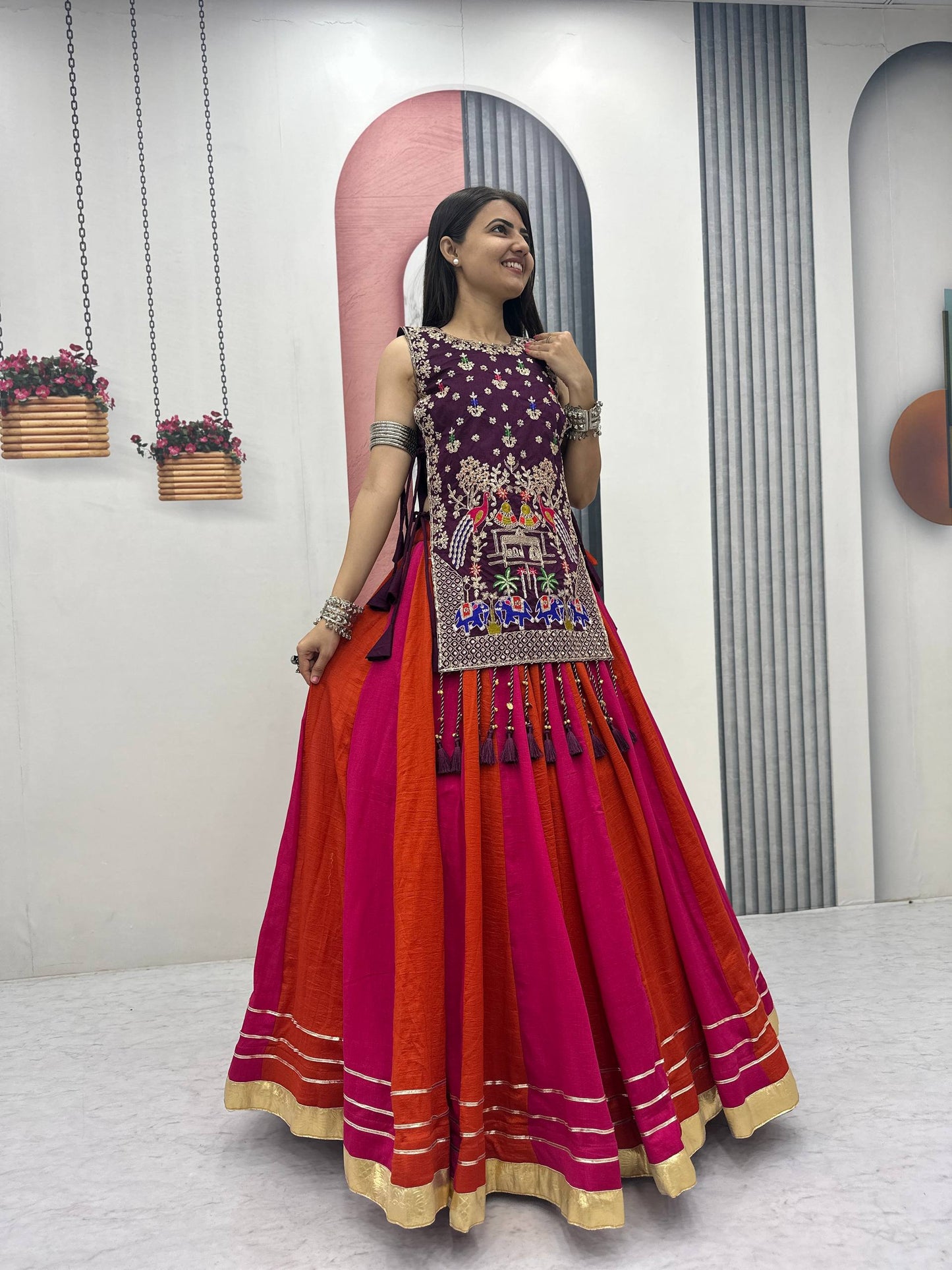 Royal Purple Navratri Chaniya Choli with Embroidered Shrug