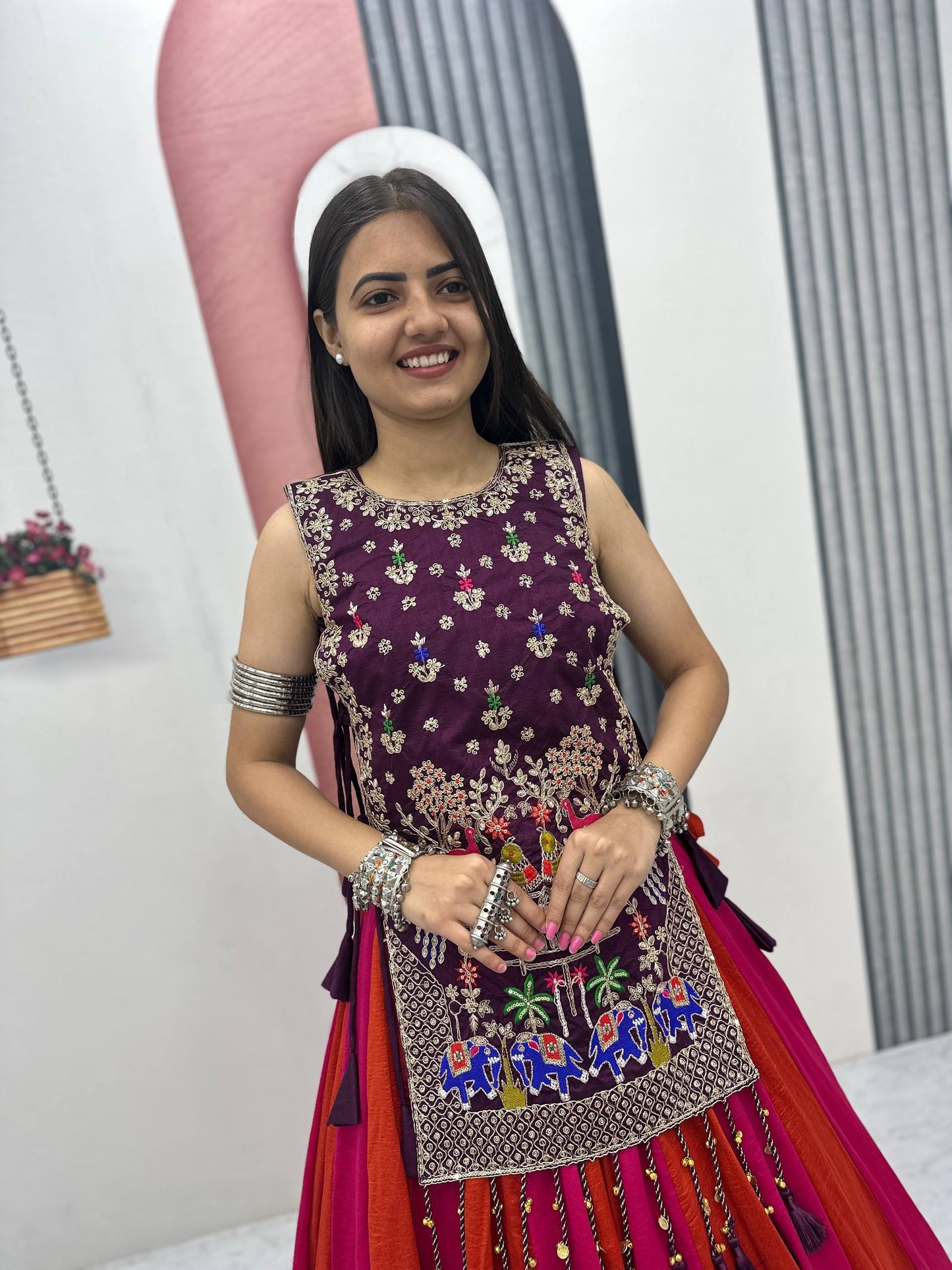 Royal Purple Navratri Chaniya Choli with Embroidered Shrug