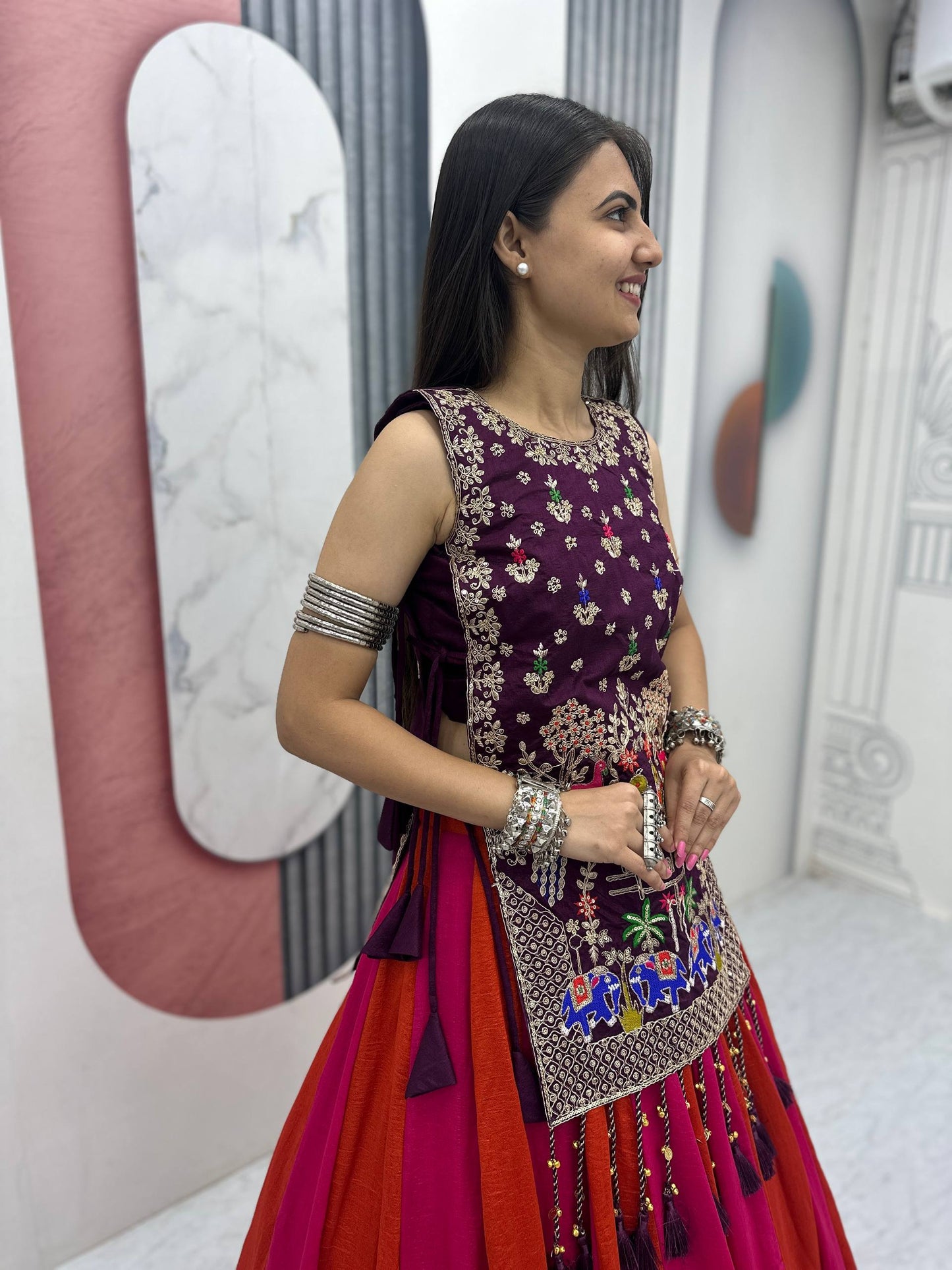 Royal Purple Navratri Chaniya Choli with Embroidered Shrug