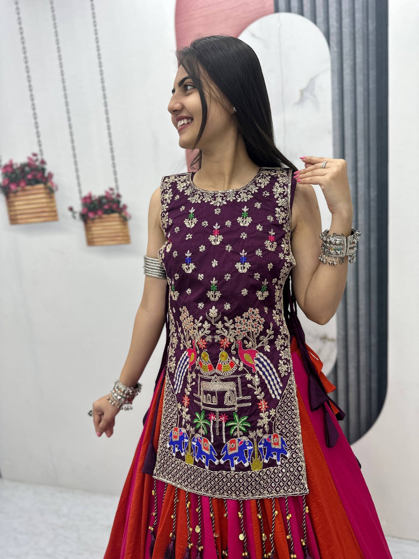 Royal Purple Navratri Chaniya Choli with Embroidered Shrug
