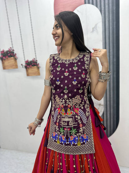Royal Purple Navratri Chaniya Choli with Embroidered Shrug