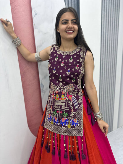 Royal Purple Navratri Chaniya Choli with Embroidered Shrug