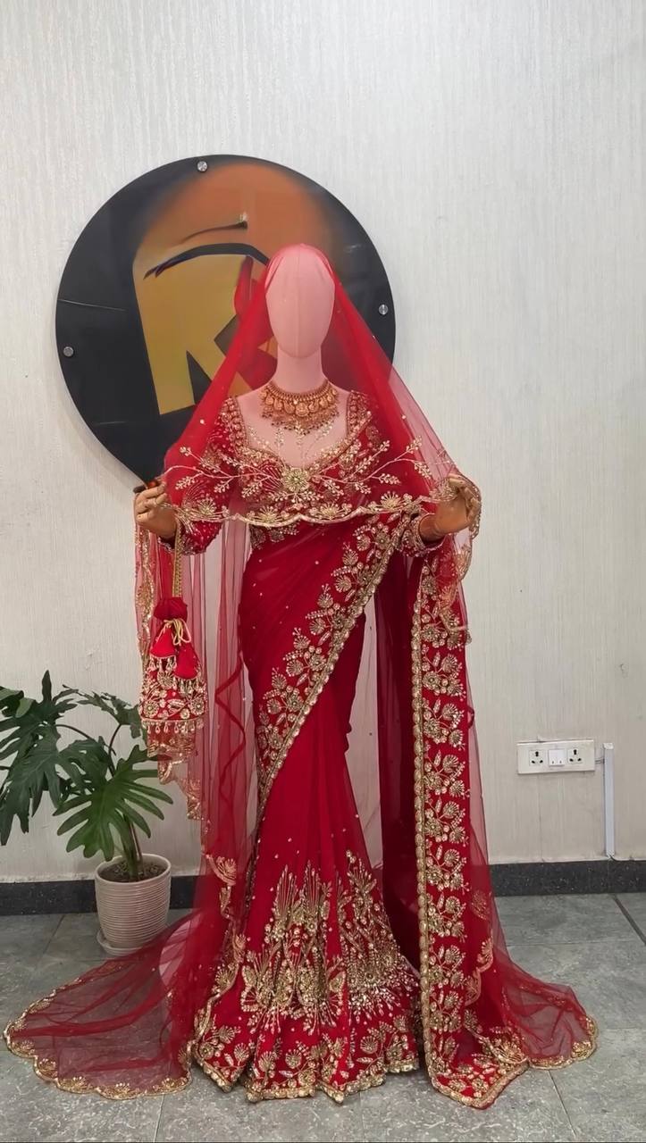 Georgette Sequin Saree with Dupatta