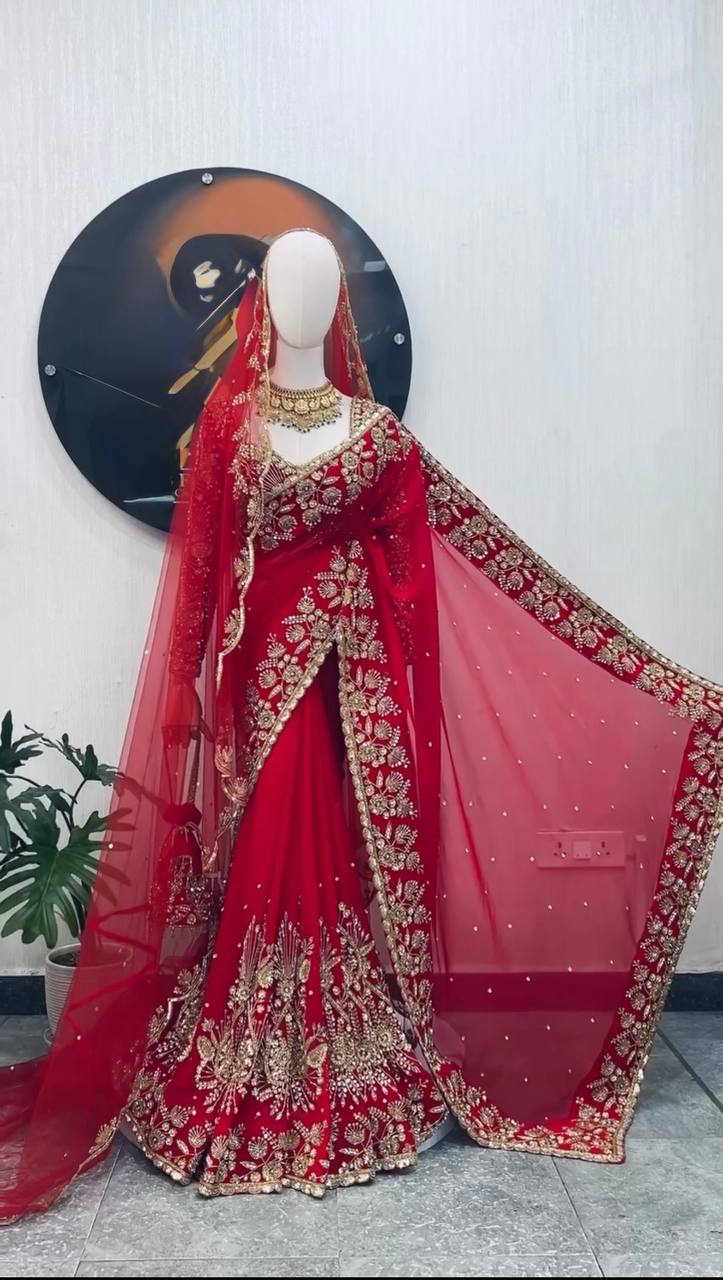 Georgette Sequin Saree with Dupatta