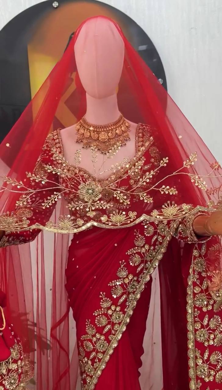 Georgette Sequin Saree with Dupatta