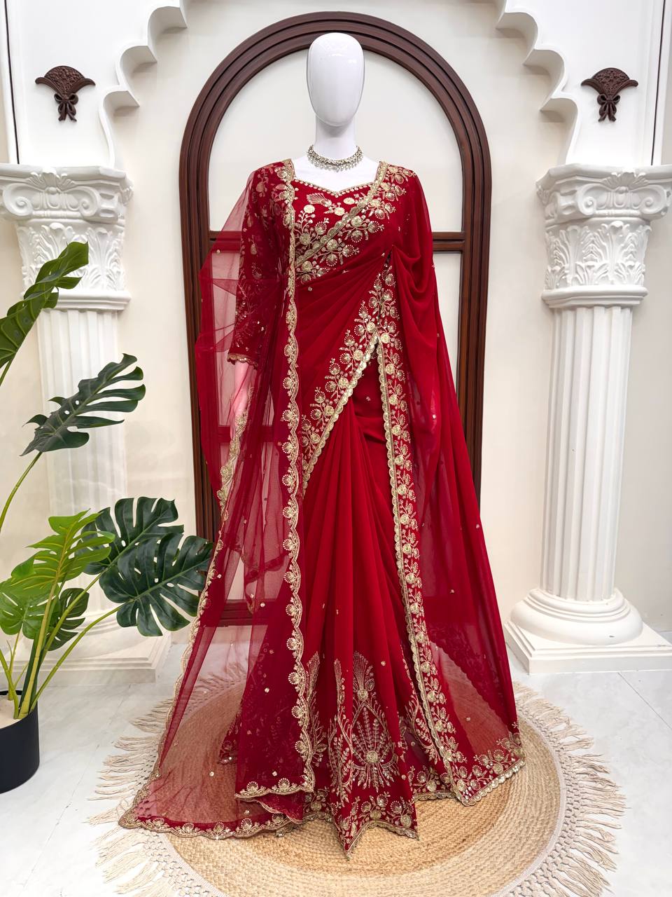 Georgette Sequin Saree with Dupatta