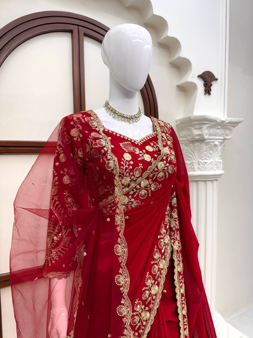 Georgette Sequin Saree with Dupatta