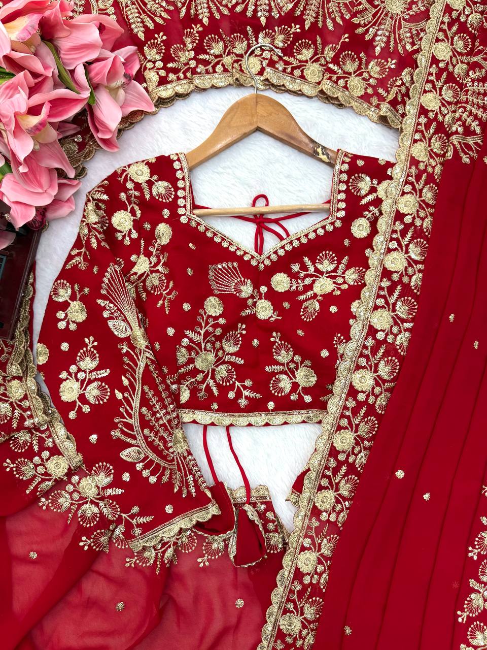 Georgette Sequin Saree with Dupatta