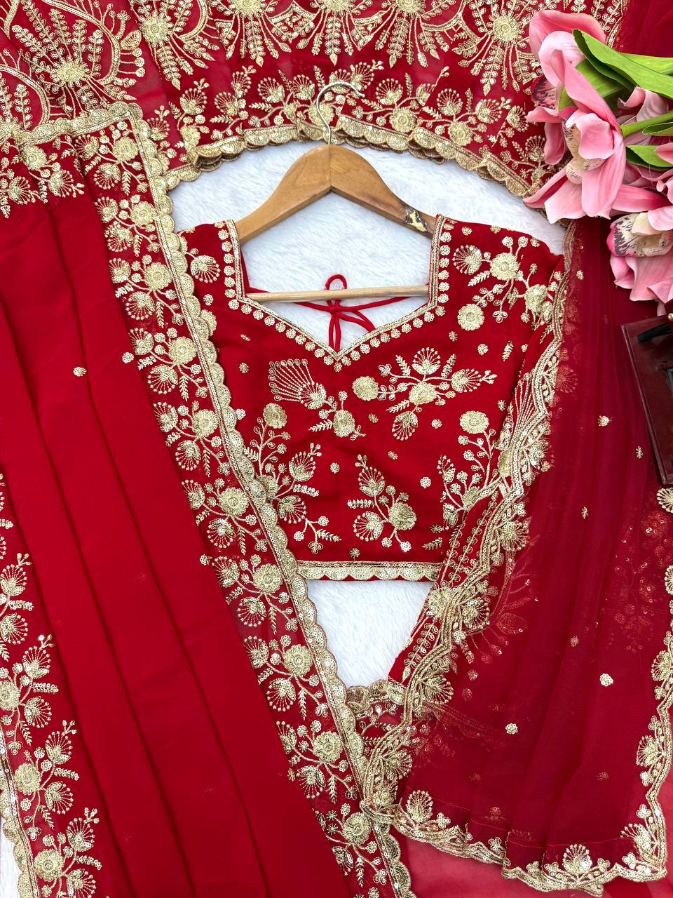Georgette Sequin Saree with Dupatta