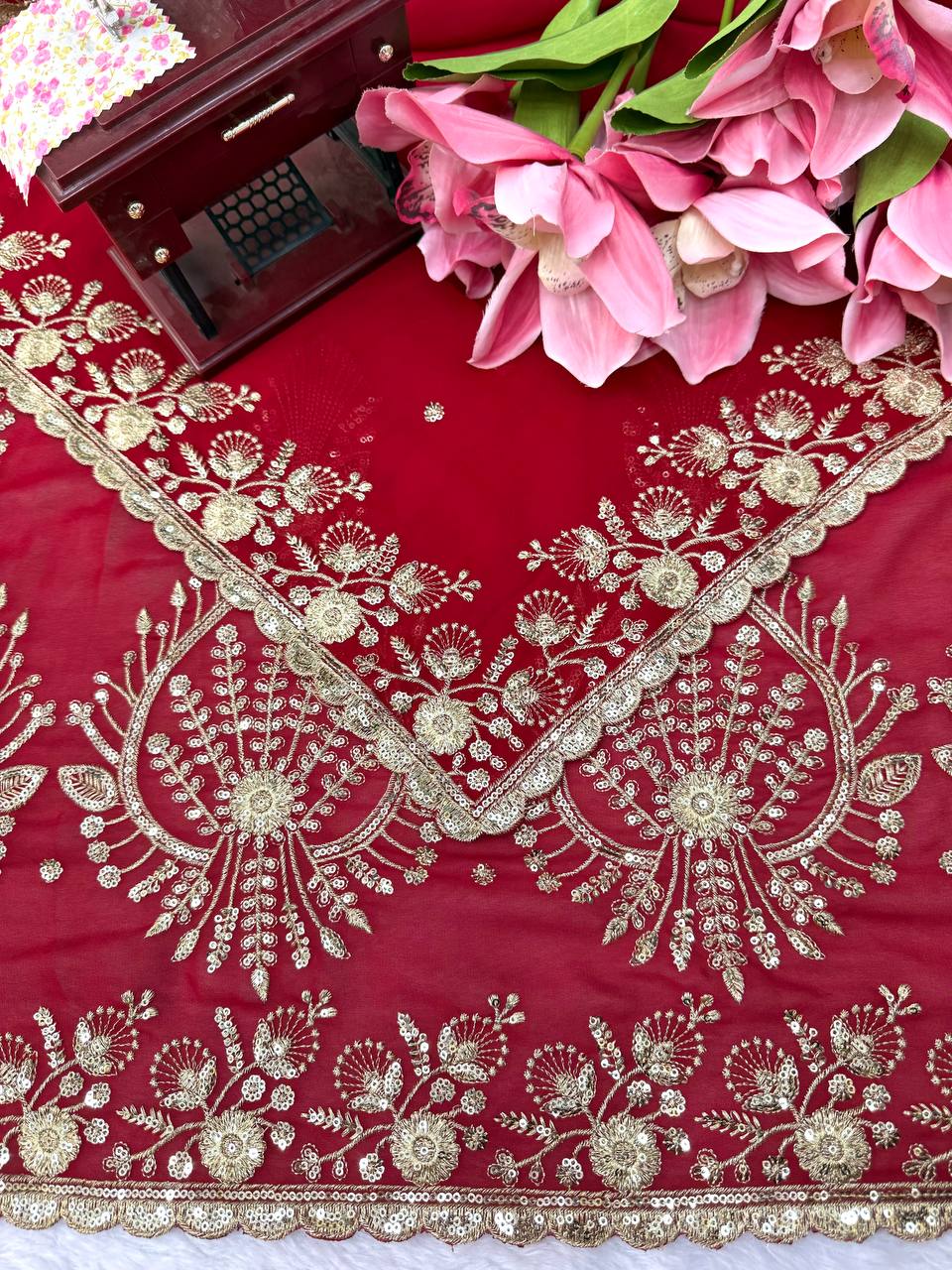 Georgette Sequin Saree with Dupatta