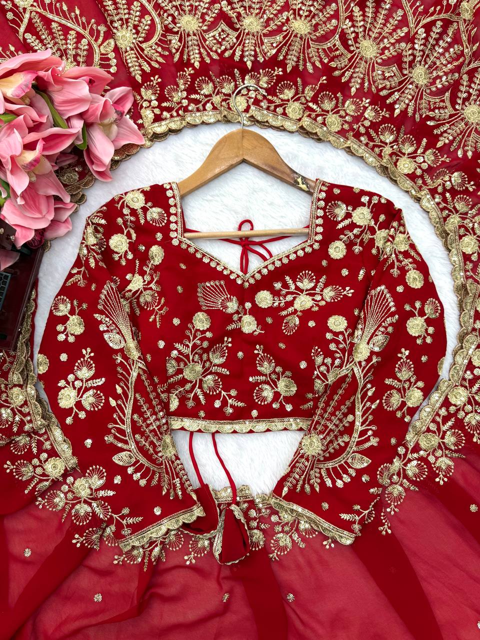 Georgette Sequin Saree with Dupatta