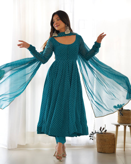 Laheriya Print Pure Georgette Anarkali Salwar Suit Set