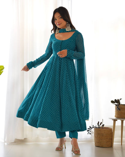 Laheriya Print Pure Georgette Anarkali Salwar Suit Set