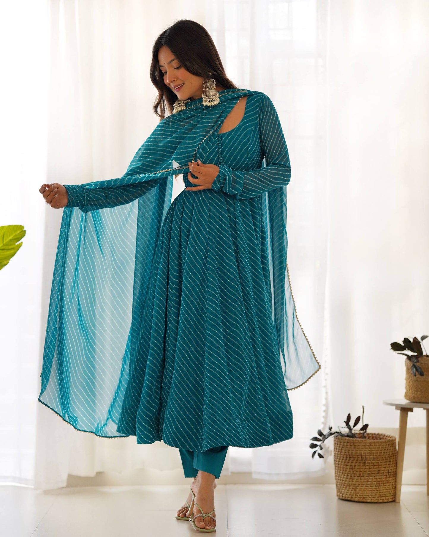 Laheriya Print Pure Georgette Anarkali Salwar Suit Set
