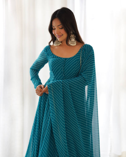 Laheriya Print Pure Georgette Anarkali Salwar Suit Set