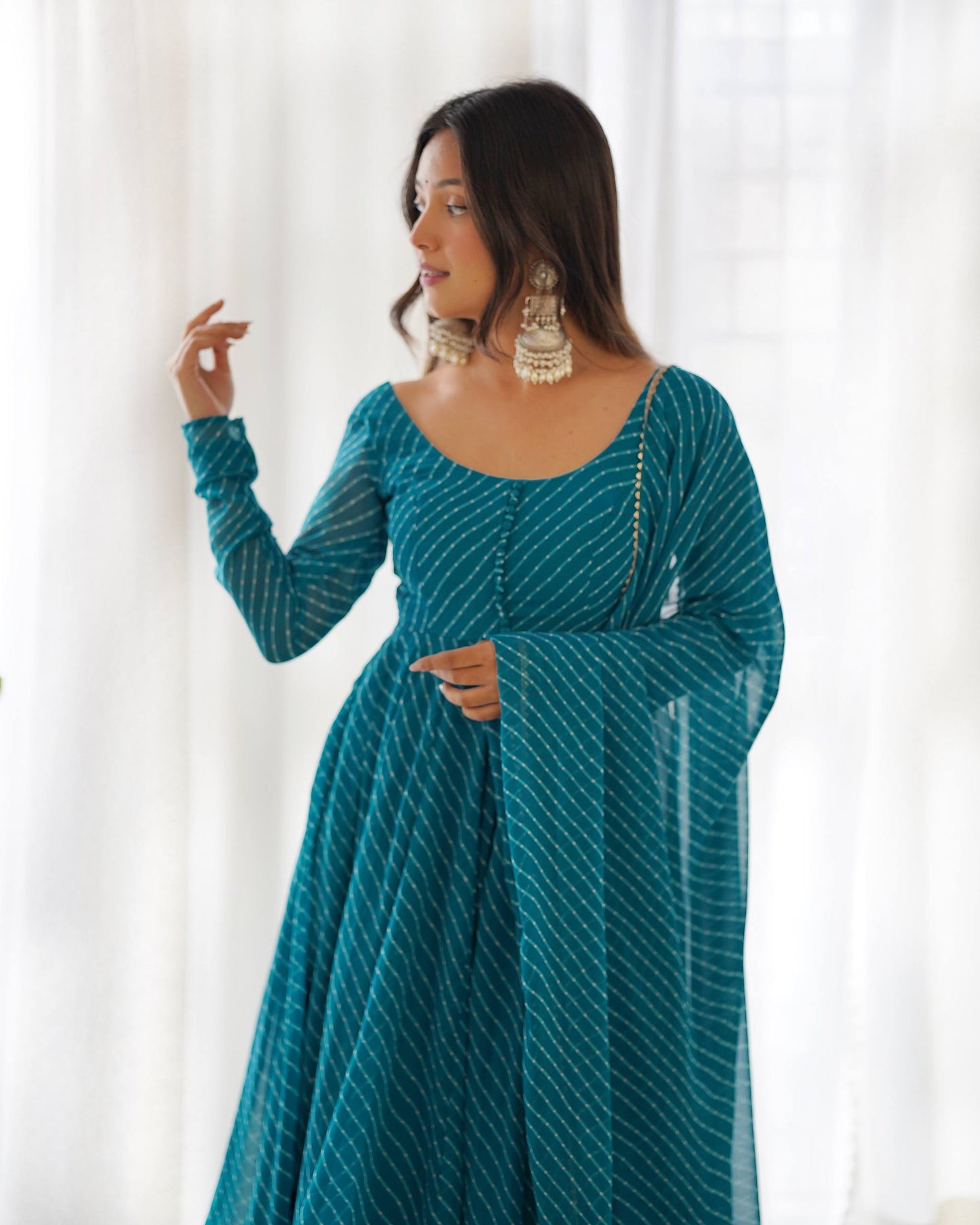 Laheriya Print Pure Georgette Anarkali Salwar Suit Set