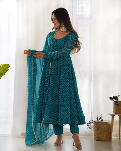 Laheriya Print Pure Georgette Anarkali Salwar Suit Set