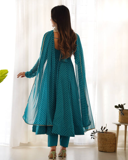 Laheriya Print Pure Georgette Anarkali Salwar Suit Set