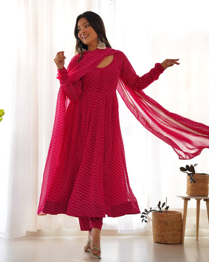 Laheriya Print Pure Georgette Anarkali Salwar Suit Set