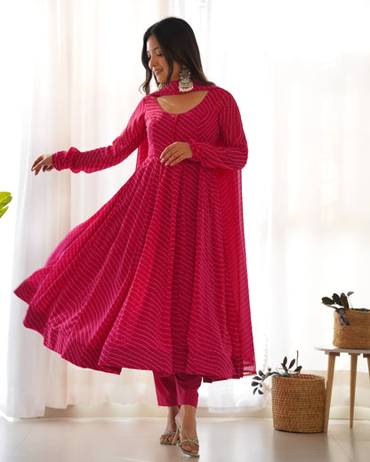 Laheriya Print Pure Georgette Anarkali Salwar Suit Set