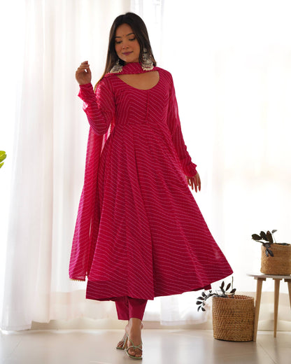 Laheriya Print Pure Georgette Anarkali Salwar Suit Set