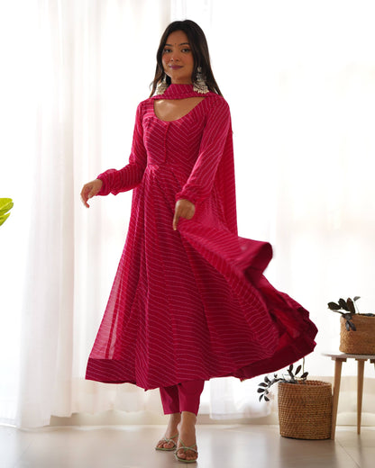 Laheriya Print Pure Georgette Anarkali Salwar Suit Set